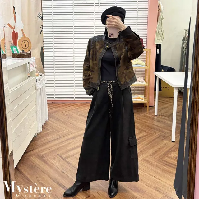 【my stere 我的時尚秘境】雙11 豹紋腰帶八分寬褲 腰帶可拆(含羊毛 挺版寬褲 牛仔寬褲 復古寬褲