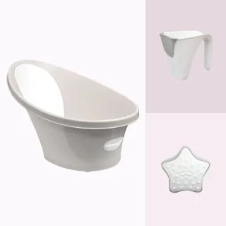 【Shnuggle】月亮澡盆-感溫水塞3件組(含小小水瓢+星光洗澡玩具)