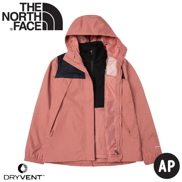 【The North Face】女 DV防水兩件式刷毛外套 AP《黑/輕桃花心木》7QW6/防水透氣寬鬆連帽三合一外套