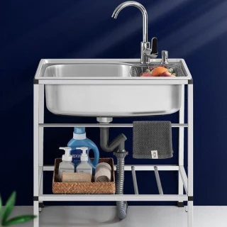 【Quality 聚家】簡易不銹鋼水槽 洗菜盆 廚房洗碗池 洗手槽 洗菜池（38*32）(拉絲耐磨表面 大口徑下水)