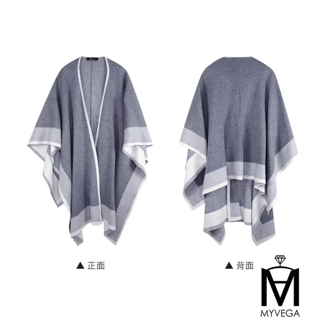 【MYVEGA 麥雪爾】MA羊毛撞色邊緹花針織斗篷外套-灰(通勤風/)