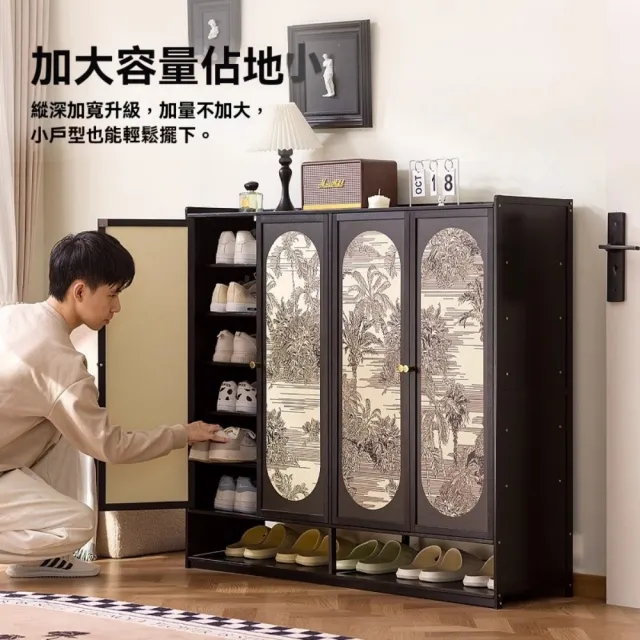 【銘利萊】中古風鞋櫃 家用大容量鞋櫃 入戶鞋架子 多層收納玄關帶門鞋架 置物鞋架(黑色四門7層120*32*93)