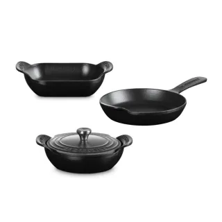 【Le Creuset】 Gourmand 專業迷你鑄鐵鍋具3入組(烤盤13cm、煎盤16cm、鐵鍋13cm)