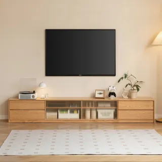 【hoi! 好好生活】預購60天★源氏木語曠野橡木實木玻璃移門落地電視櫃2.4M Y101N02