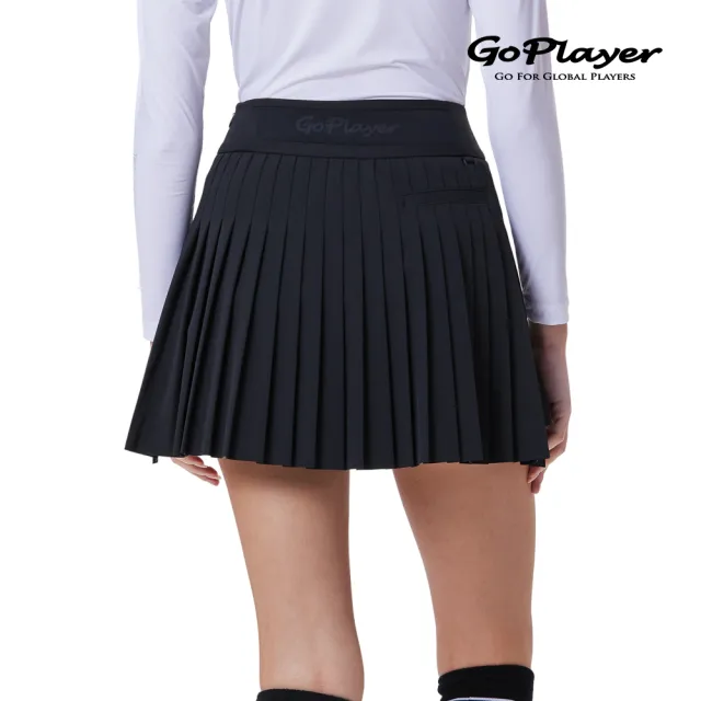 【GoPlayer】女彈性高腰百褶裙-白.黑(高爾夫女裙 短裙 百褶裙 運動褲裙)