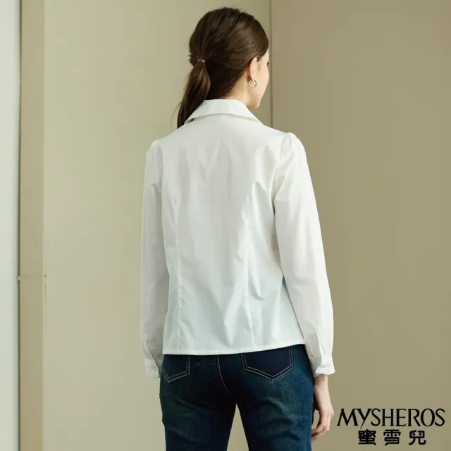 【MYSHEROS 蜜雪兒】棉質襯衫上衣 翻領鏤空刺繡 風琴褶前襟(白)