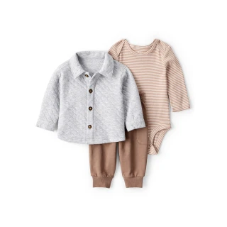 【Carter’s】柔和條紋風 嬰兒3件組套裝〔包屁衣/外套/褲〕(原廠公司貨 童裝 嬰兒 包屁衣/外套/褲)