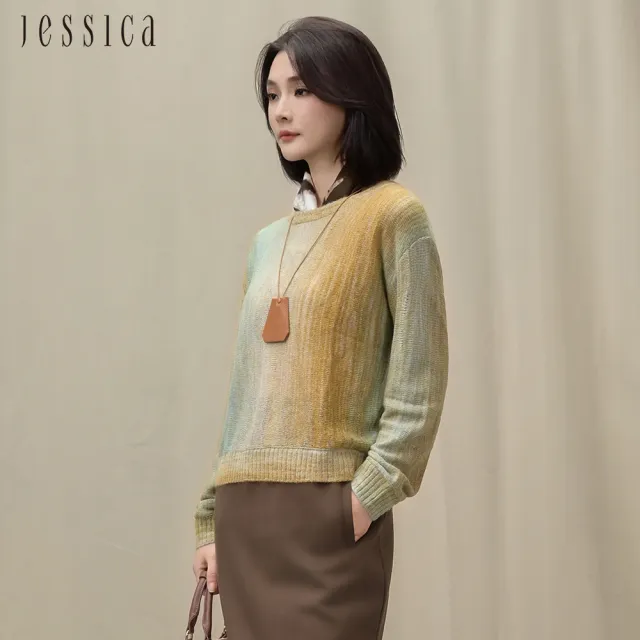 【JESSICA】亮麗暈染百搭長袖圓領針織上衣J54502（黃）