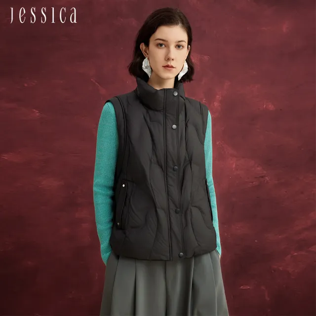【JESSICA】經典修身百搭立領羽絨背心外套J54904(黑)