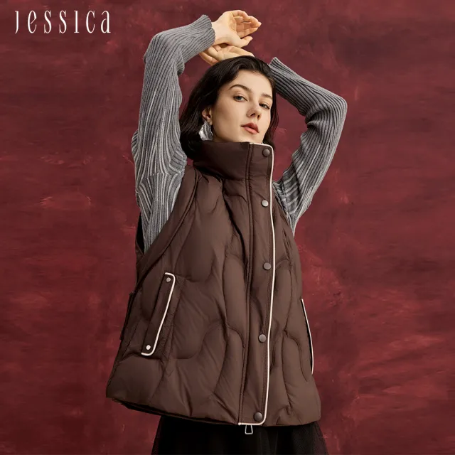 【JESSICA】經典修身百搭立領羽絨背心外套J54904（棕）