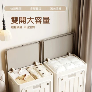 【MUNG MI】免安裝多面開86L收納箱二入組-附煞車輪子(茶几邊桌/衣物收納/玩具箱/翻蓋前開/安全鎖)