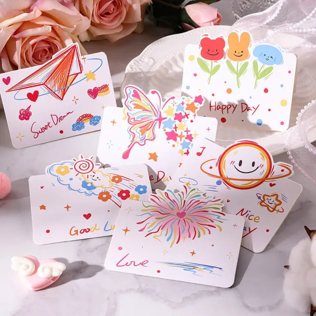 【Paper Play】萬用卡片-繽紛彩色簡筆畫童趣塗鴉卡片 祝福卡 感恩卡 生日卡 留言小卡(6款任選)
