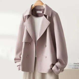 【Alishia】時尚知性經典通勤短版風衣 外套 S-2XL(粉色)