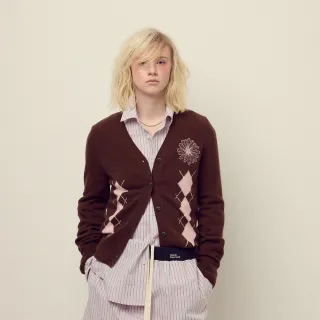 【MARDI MERCREDI】V領針織衫 咖啡色 小雛菊刺繡 粉花 CASHMERE BLENDED CARDIGAN V NECK ARGYLE