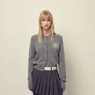 【MARDI MERCREDI】圓領針織衫 灰色 小雛菊刺繡 奶油花 RACCOON BLENDED CARDIGAN ROUND NECK