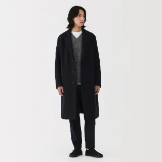 【MUJI 無印良品】男羊毛混西裝式大衣(暗藍)