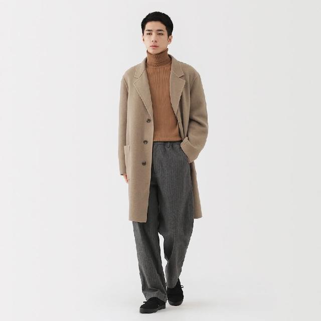 【MUJI 無印良品】男羊毛混雙面織西裝式大衣(深灰/黑色/摩卡棕)