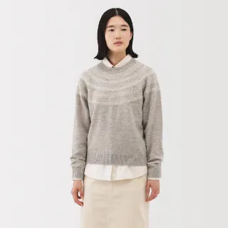 【MUJI 無印良品】女安地斯羊毛緹花針織衫(灰紋樣/深灰紋樣/粉米紋樣)