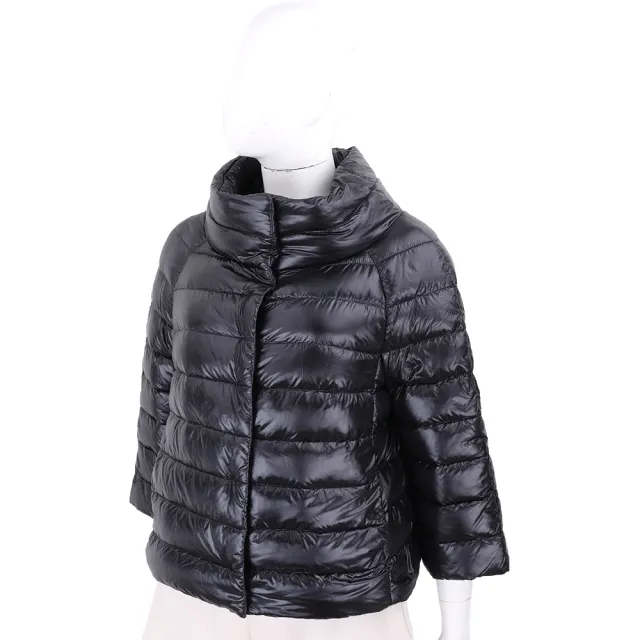 【HERNO】SOFIA 90%羽絨 義大利精品 黑色絎縫小立領短版羽絨外套(羽絨衣 外套)