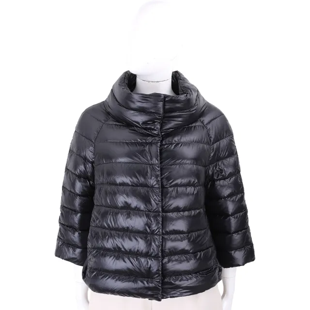 【HERNO】SOFIA 90%羽絨 義大利精品 黑色絎縫小立領短版羽絨外套(羽絨衣 外套)