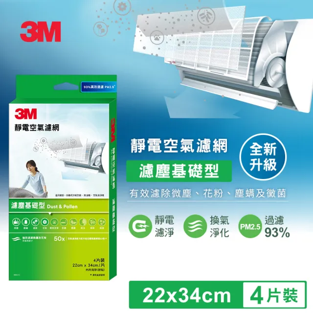 【3M】淨化級靜電空氣濾網/冷氣濾網-濾塵基礎型 9806-CTC(4片裝-適用空調/清淨機/除濕機)