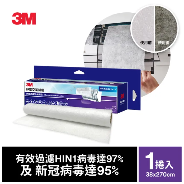 【3M】專業級靜電空氣濾網/冷氣濾網-病毒過濾型 9809-RTC(捲筒裝-適用空調/清淨機/除濕機)