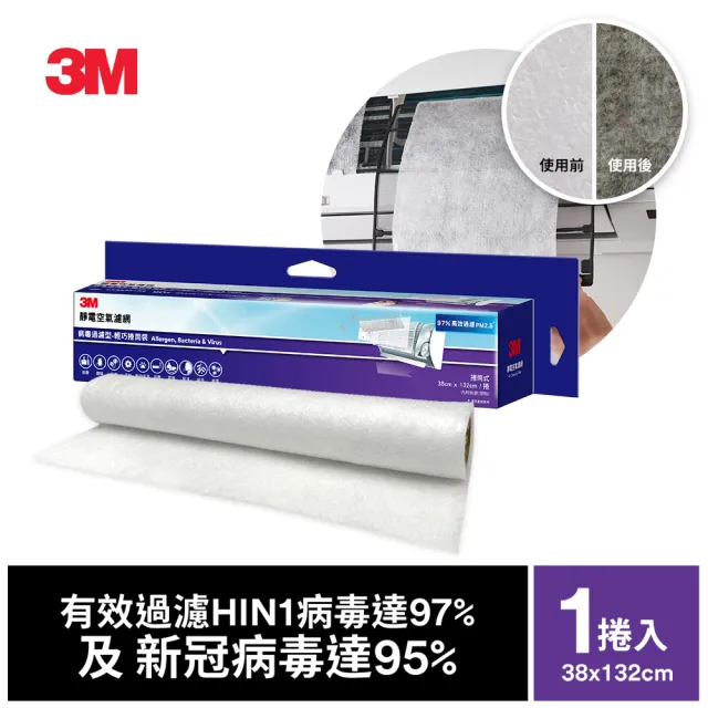 【3M】專業級靜電空氣濾網/冷氣濾網-病毒過濾型 9809-SRTC(輕巧捲筒裝-2入組-適用空調/清淨機/除濕機)