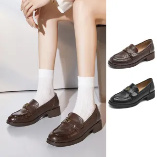 【Agsdon】英倫風復古舒適厚底粗跟樂福鞋 小皮鞋(棕色/黑色)