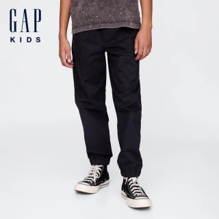 【GAP】男童裝 束口抽繩卡其褲-黑色(756728)