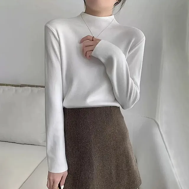 【D.studio】韓版薄內刷毛高領長袖上衣(衣服保暖上衣冬天女裝秋冬女裝長袖t恤高領內搭 W321)