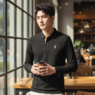 【J.Malo】秋冬刺繡馬術GOLO 棉質舒適POLO衫(棉質POLO 有領上衣 上衣 男上衣 黑色 灰色 霧藍)