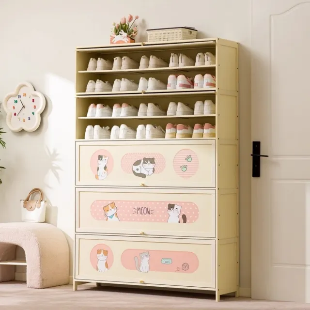 【銘利萊】門口家用鞋櫃 多層鞋架 大容量神器大鞋櫃 動畫團鞋櫃(貓咪款 七層110*33*106)