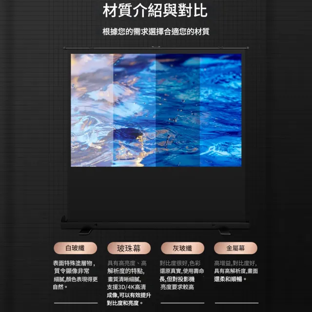攜帶式免打孔地拉幕（60吋16:9）(白玻纖高畫質移動幕布/投影機幕布/投影螢幕/高清抗光屏投影布幕)