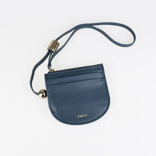 【FURLA 芙拉】FURLA LAURA 吊帶卡夾零錢包(灰藍)