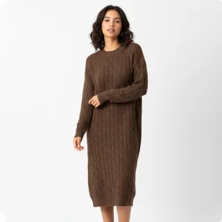 【MON’S】粗麻花針織長洋裝