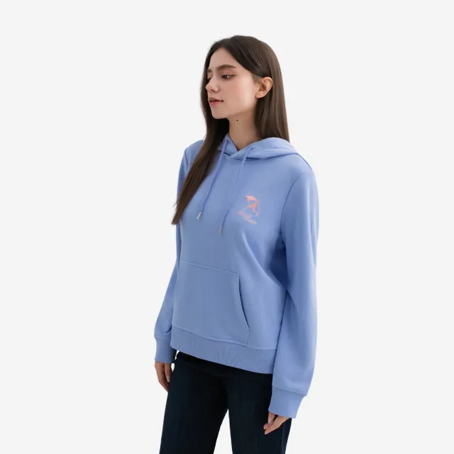 【Arnold Palmer 雨傘】女裝-刺繡傘LOGO長袖帽T(藍色)
