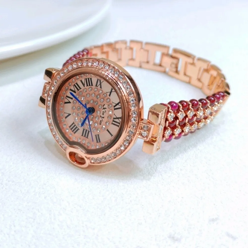 【勝弘珠寶】紅石榴水晶時尚手錶款(紅石榴水晶手錶)