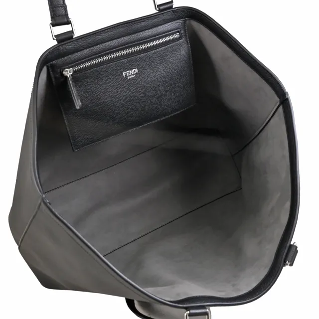 【FENDI 芬迪】ROMA 簡約經典LOGO荔枝牛皮大容量肩背包托特包(黑)