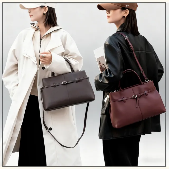 【BAGGLY&CO】雙11 凱特頭層牛皮大容量多隔層托特包手拿包斜背包肩背包(棕色/酒紅/咖啡/黑色)