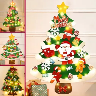 【半島良品】燈串毛氈布掛牆裝飾聖誕樹(聖誕節慶佈置 重複黏貼)