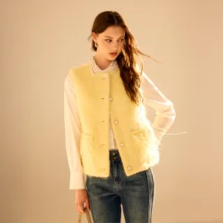 【KERAIA 克萊亞】豐盛流光羽毛花紗背心外套