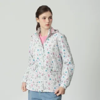 【pierre cardin 皮爾卡登】休閒服飾 女款 防潑水禦寒清新印花保暖連帽外套-白色(6255794-90)