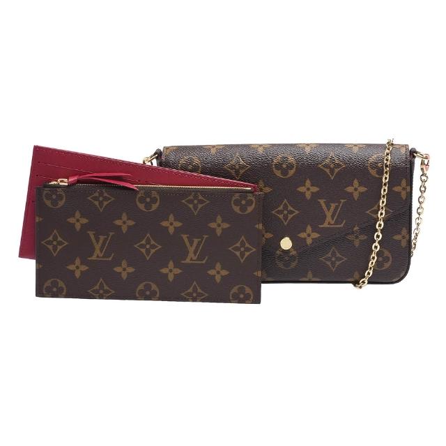 LV LOUIS VUITTON路易威登 M61276 花紋 LOGO Monogram 帆布鏈帶扣式斜背手拿長夾