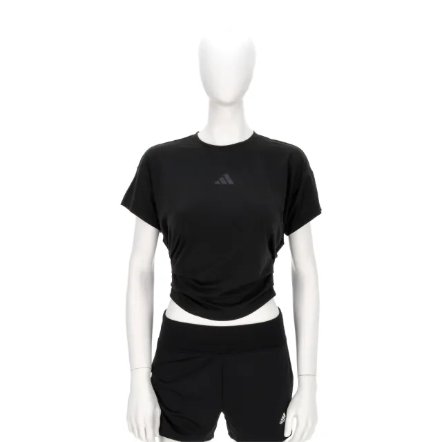 【adidas 愛迪達】Power Tee 女款 黑色 短版 圓領 吸濕 排汗 運動 休閒 短袖 JX1190