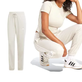 【adidas 愛迪達】W 3S FT CF PT 女款 米白色 運動 休閒 口袋 縮口 抽繩 經典 長褲 JE0049