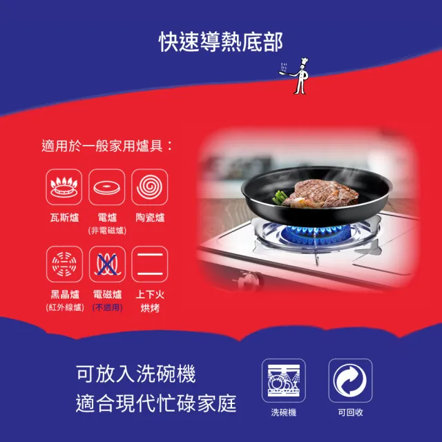 【Tefal 特福】法國製巧變精靈系列28CM不沾平底鍋-沉靜黑