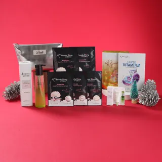 【我的美麗日記】聖誕美妝袋(薔薇面膜5入+保濕面膜2入+黑珍珠面膜x5片+BY潔顏147g+BY精華5ml)