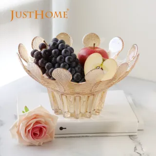 【Just Home】香檳金葉片造型10.5吋玻璃水果盤(糖果盤 端盤)