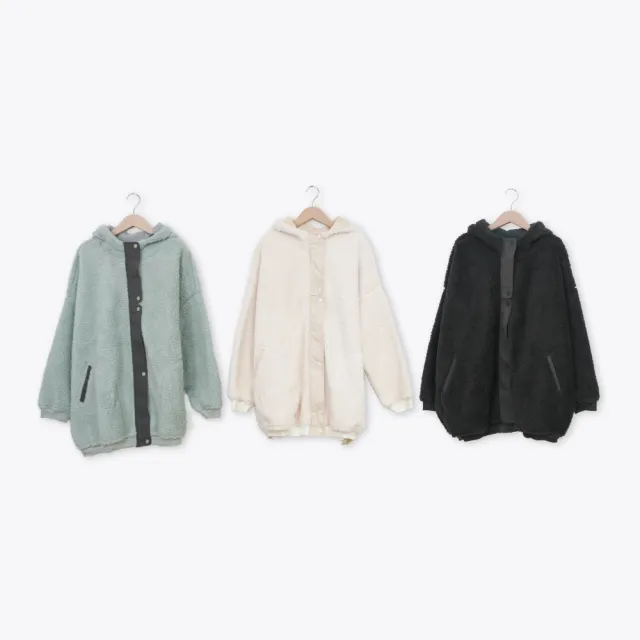 【MOSS CLUB】正方體疊疊樂繡花絨毛保暖外套(綠 米 灰/魅力商品)
