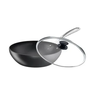 【Tefal特福】法國製頂級御藏系列28CM不沾鍋炒鍋+玻璃蓋(電磁爐適用)